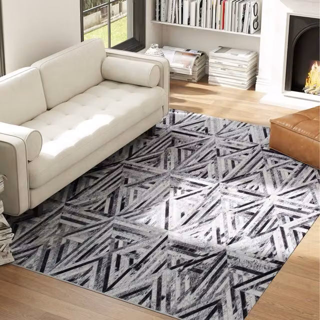 HOMCOM Non-Slip Washable Chenille Rug in Black and Grey, W: 200 cm, D: 290 cm, H: 0.5 cm