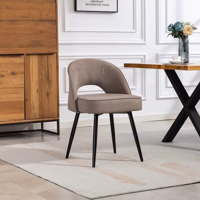 Ashley Modern Fabric Dining Chairs with Metal Legs, Set of 2, Brown