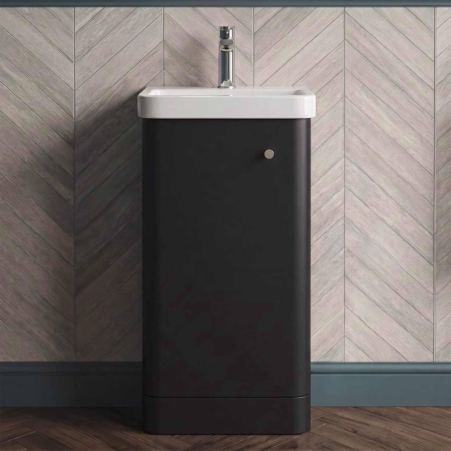 Balterley Dark Grey Floor Standing 1 Door Vanity Unit with Ceramic Basin and Soft Close Doors – 5