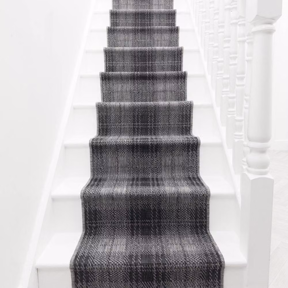 runrug Reversible and Durable Plaid Stair Runner Carpet, Black, W: 60 cm, L: 450 cm – 4