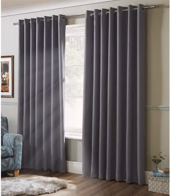 Livinluxury Modern Plain Blackout Satin Eyelet Top Curtains in Silver Grey, Width: 228 cm