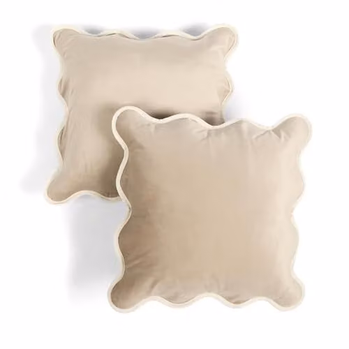 OHS 2 Pack Matte Velvet Scallop Edge Decorative Cushion Covers, Beige, W/D/H: 45 x 45 x 45 cm