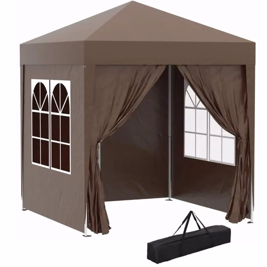 Outsunny Water Resistant Pop Up Garden Gazebo, Brown, W: 200 cm, D: 200 cm, H: 240 cm