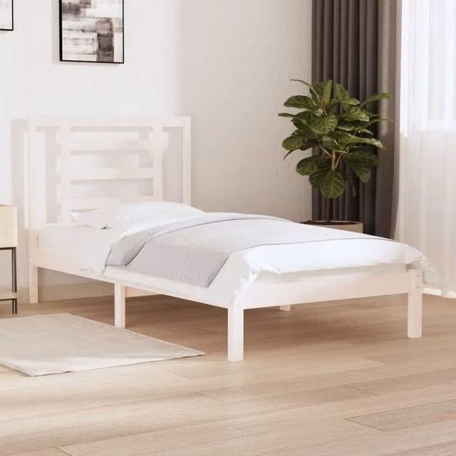 Berkfield Home White Solid Wood Pine Bed Frame W: 90 cm, D: 200 cm – 1