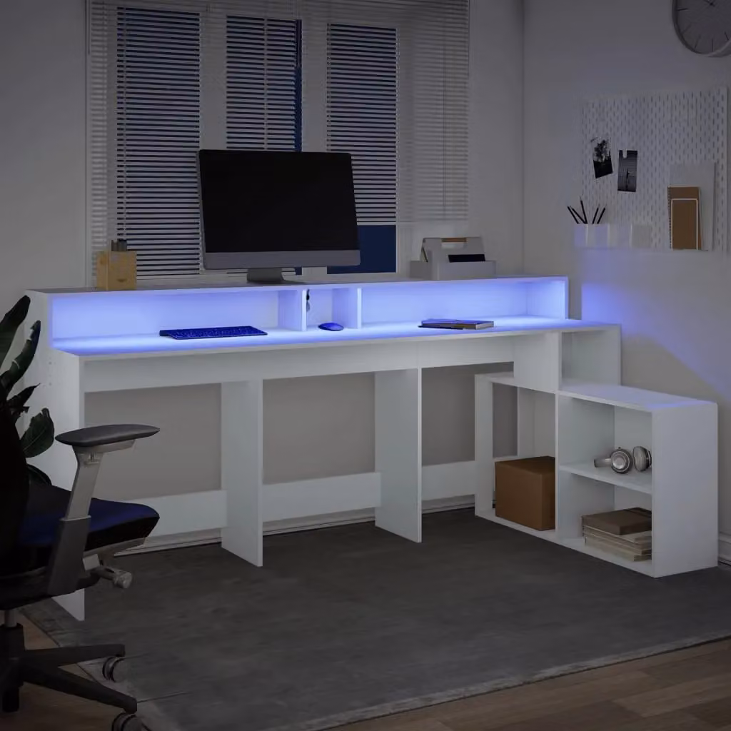 Berkfield Home White Gaming Desk with LED Lights, W/D/H: 200 x 104 x 91 cm – 3