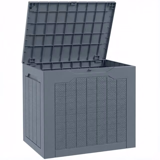 Outsunny 93L Plastic Garden Storage Box with Handles, Light Grey – 1