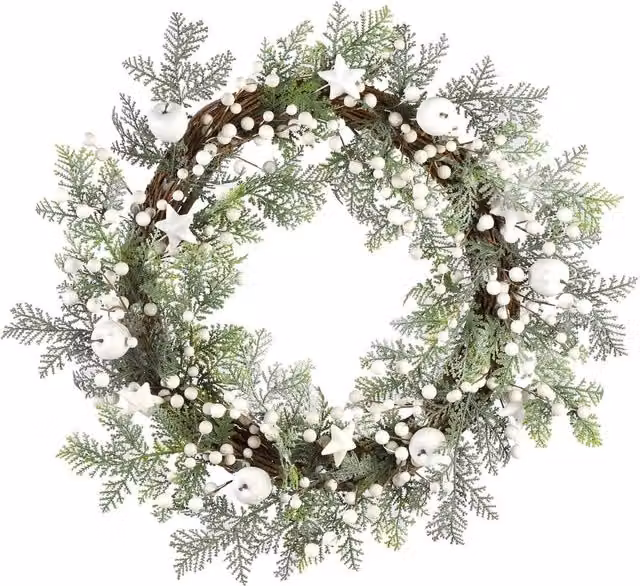 Dibor Shooting Star Christmas Wreath in White and Green, Diameter: 50 cm