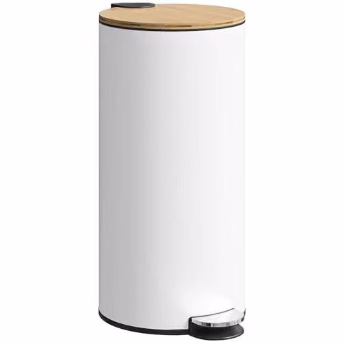 HOMCOM 30 Litre Pedal Kitchen Bin with Soft Close Lid and Removable Inner Bucket, White
