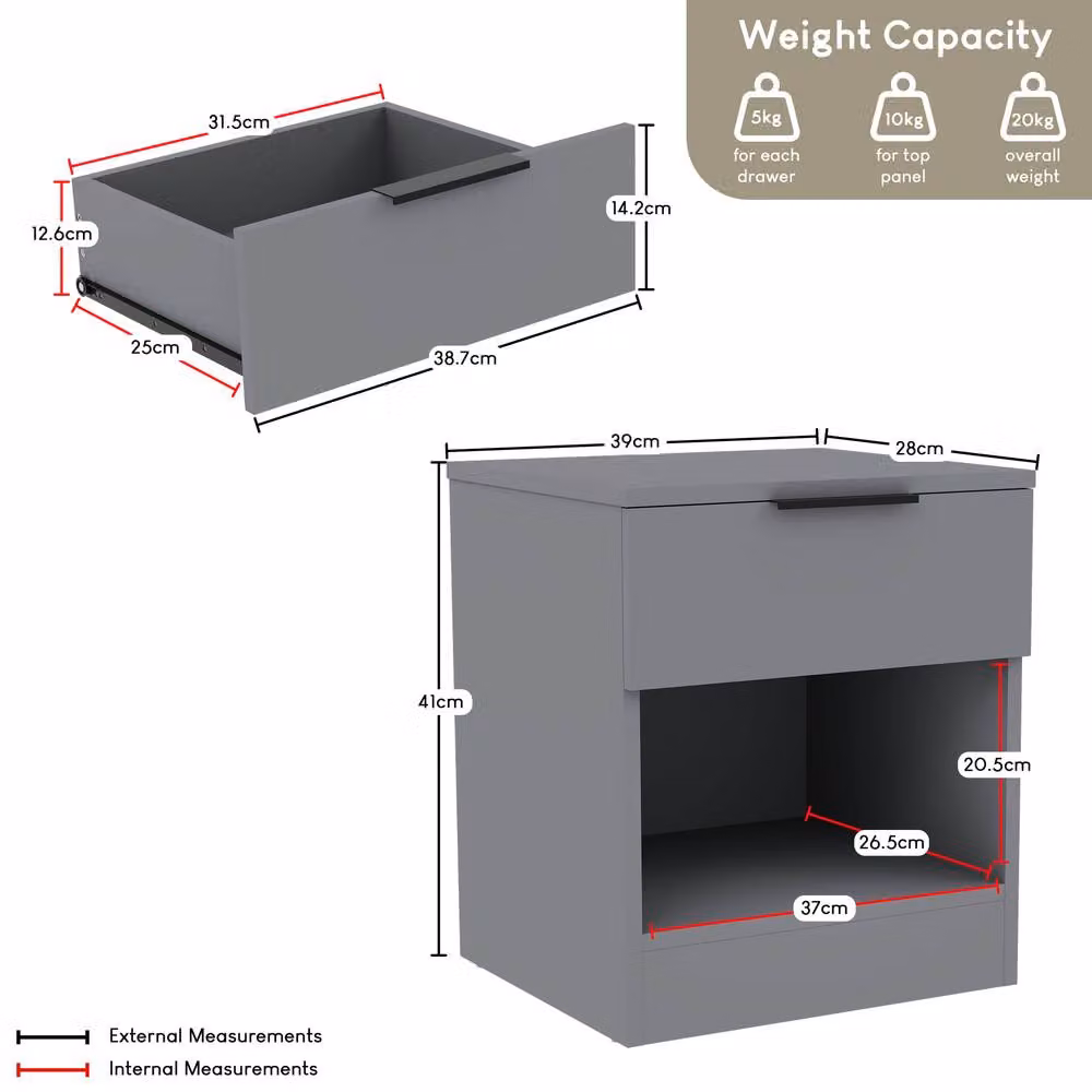 Vida Designs Trega 1 Drawer Bedside Table Chest in Grey – 2