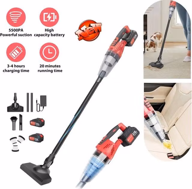 PAWNORA 3 in 1 Cordless Handheld Stick Vacuum Cleaner, Red