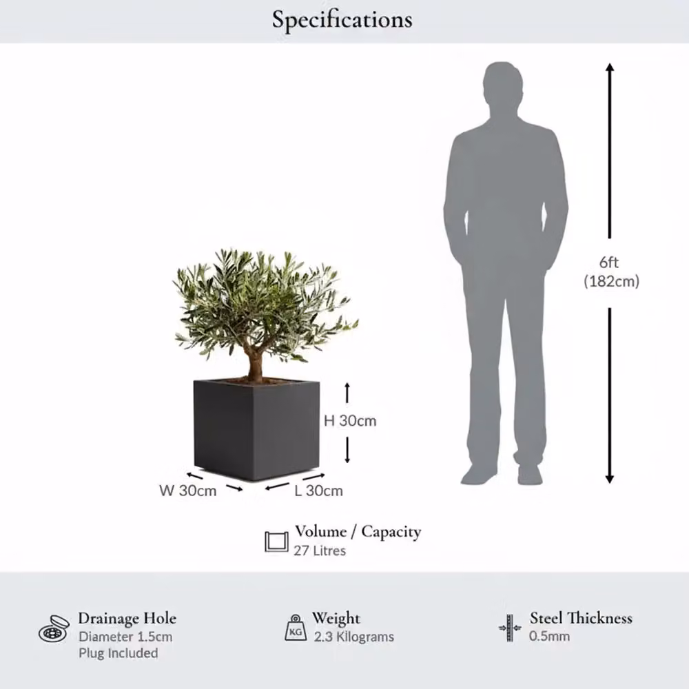 Woven Wood Matte Grey Square Galvanised Steel Planter, W/D/H: 30 x 30 x 30 cm – 3
