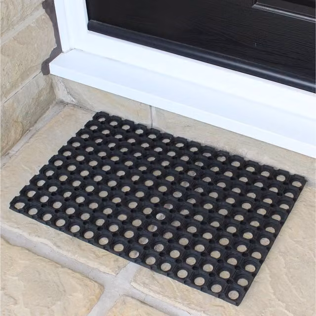 JVL Rondo Large Round Rubber Entrance Door Mat in Black