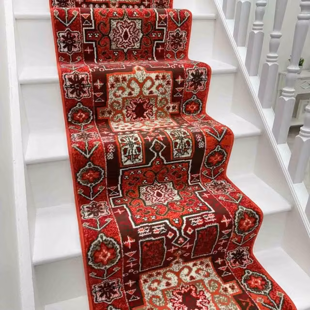 runrug Abstract Stair Runner Carpet in Red, W: 60 cm, L: 600 cm