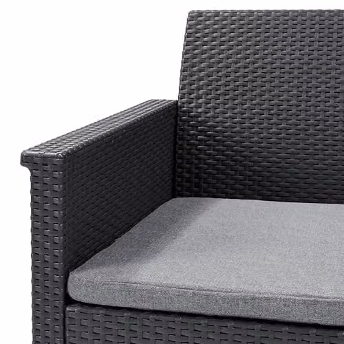 Keter Emma Balcony Set in Grey with 2 Wicker-Style Resin Chairs and Matching Square Table – 4