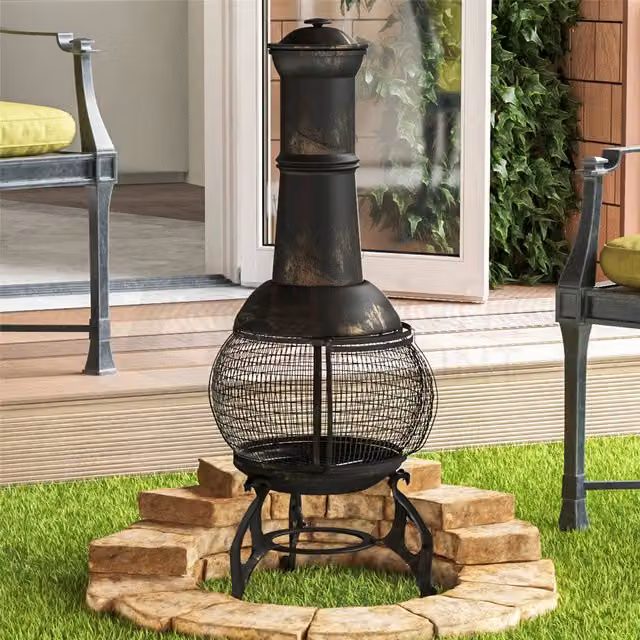Vida Designs Black and Gold Steel Chiminea
