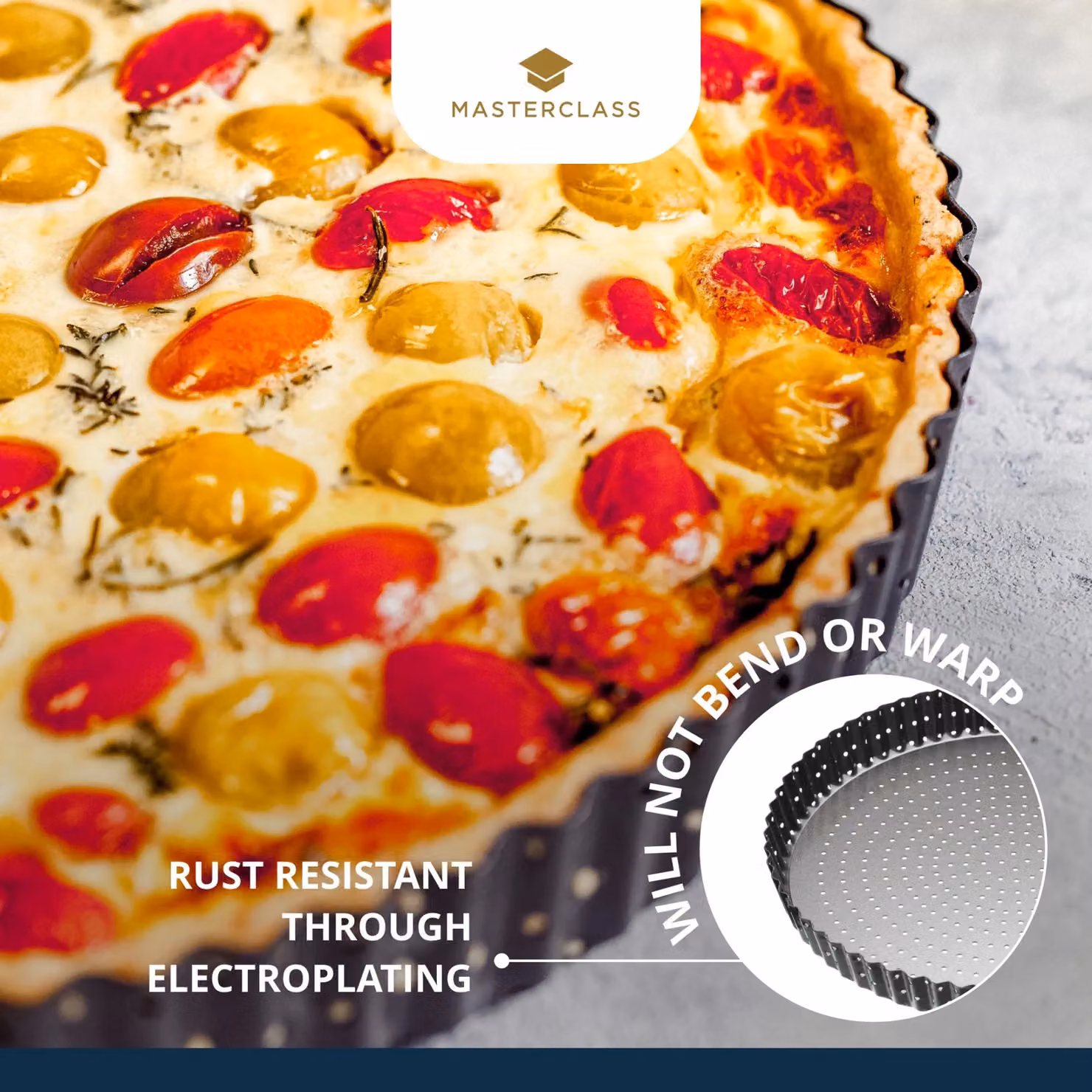 MasterClass Round Non-Stick Tart Tin, Grey, Diameter: 28 cm – 8