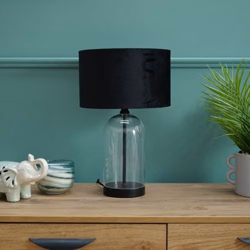 ValueLights Modern Black Glass and Metal Table Lamp with Black Fabric Shade – 2