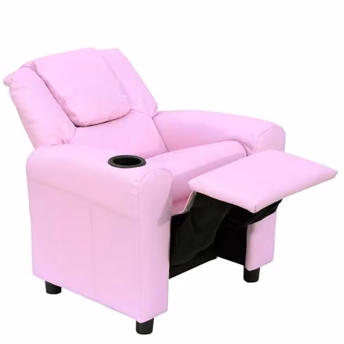 HOMCOM Kids Recliner Chair in Pink with Adjustable Backrest and Footrest, Synthetic Leather and Solid Wood Frame