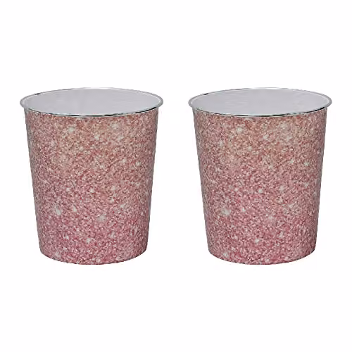 JVL Set of 2 Small Pink and Silver Sparkle Plastic Waste Paper Bins, H 26.5 x W 24.5 x D 24.5 cm