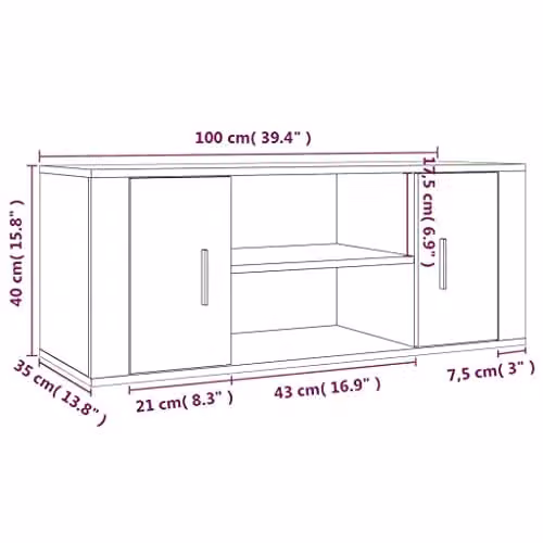 vidaXL Modern TV Cabinet in Concrete Grey, Engineered Wood, W: 100 cm, D: 35 cm, H: 40 cm – 2