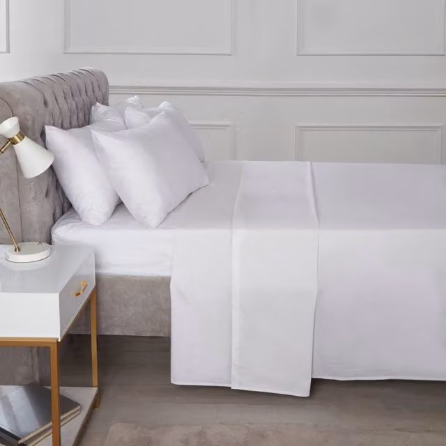 Rapport Home White Cotton Percale Fitted Sheet, W/D/H: 90 x 190 cm