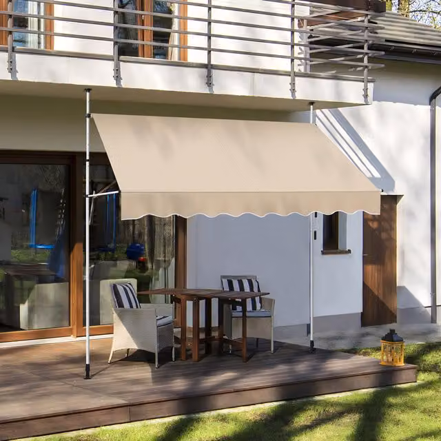 Yaheetech Manual Outdoor Retractable Awning with UPF 50+ Polyester Canopy and Steel Frame, Beige, W: 250 cm, D: 120 cm