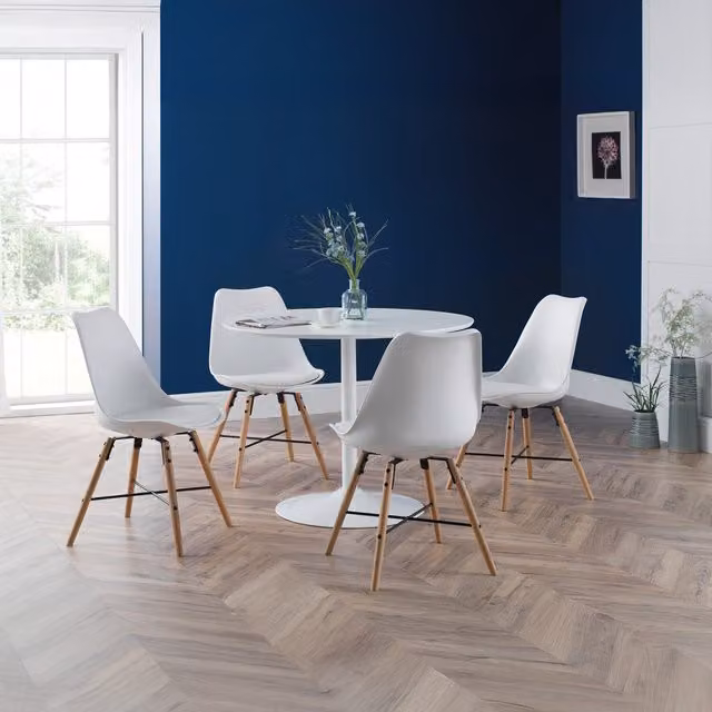 Julian Bowen Blanco Round 4 Seater Pedestal Dining Table in White and Oak – 1