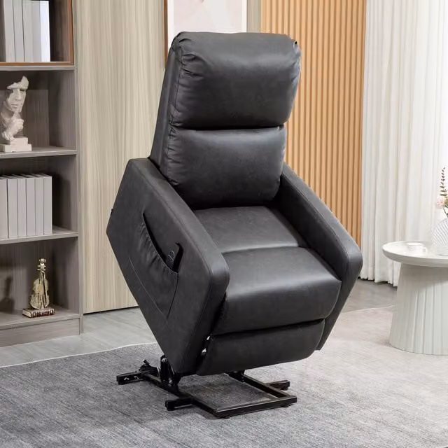 HOMCOM Electric Power Lift TV Chair in Black Synthetic Leather with Armrests