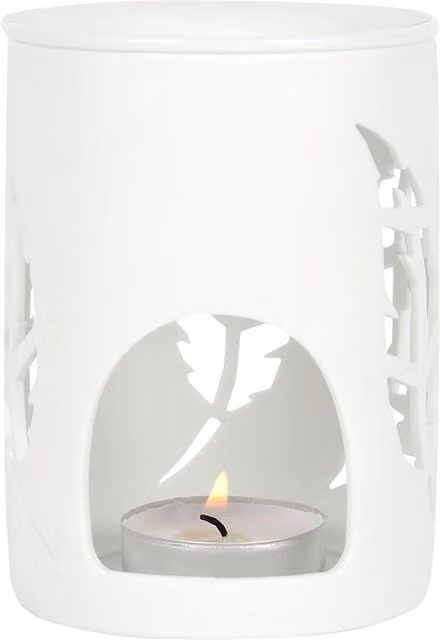 Something Different Feather Ceramic Tealight Oil Burner in White