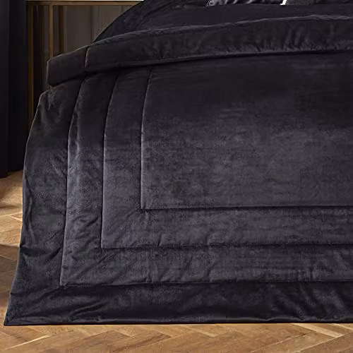 House of Laurence Llewelyn-Bowen Black Quilted Velvet Bedspread, W: 150 cm, L: 220 cm
