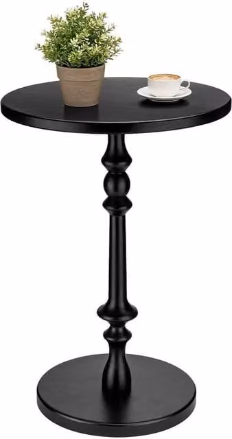 FORGEVIO Solid Wood Round Side Table in Black