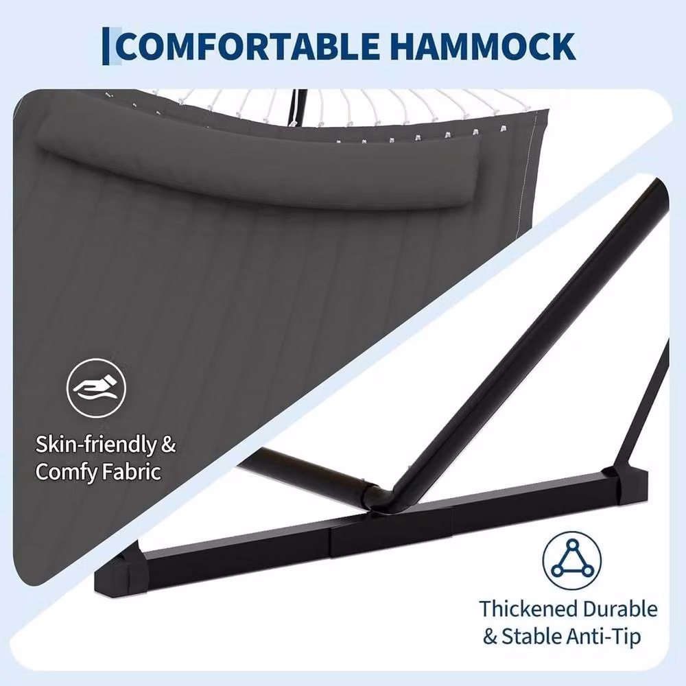 VOGREX Double Hammock with Stand and Cushions in Grey – 2