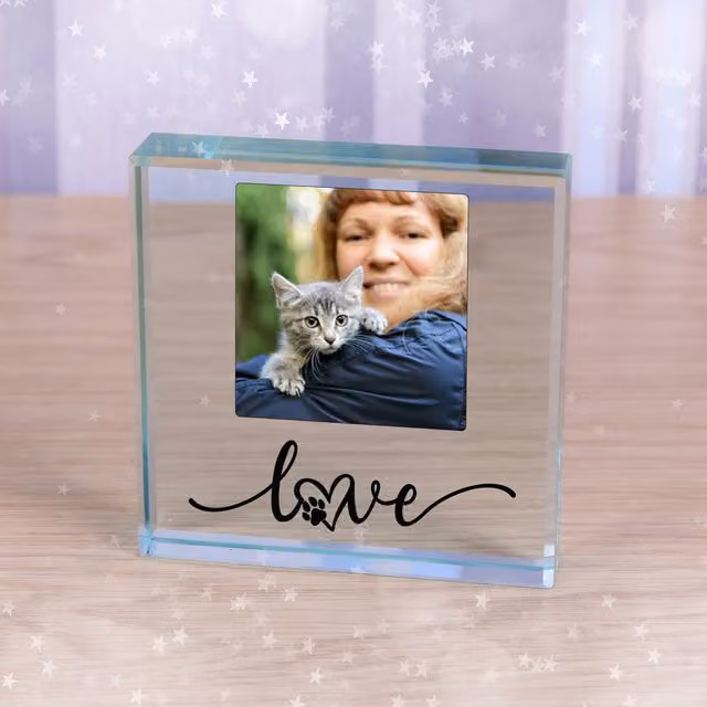 Uniqueful Personalised Me and My Pet Glass Token Anniversary Keepsake in Transparent and Beige