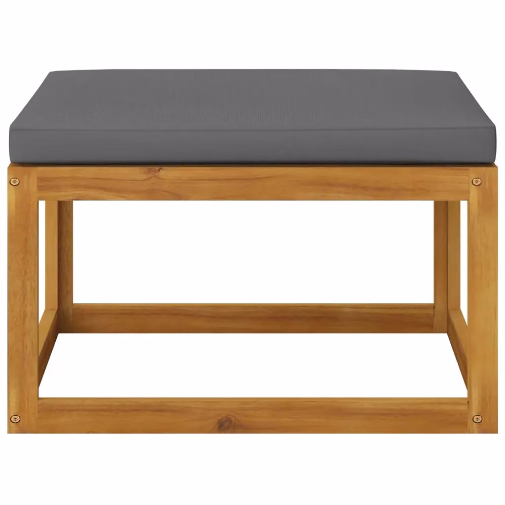 Berkfield Home Footrest with Dark Grey Cushion in Oiled Acacia Wood – 2
