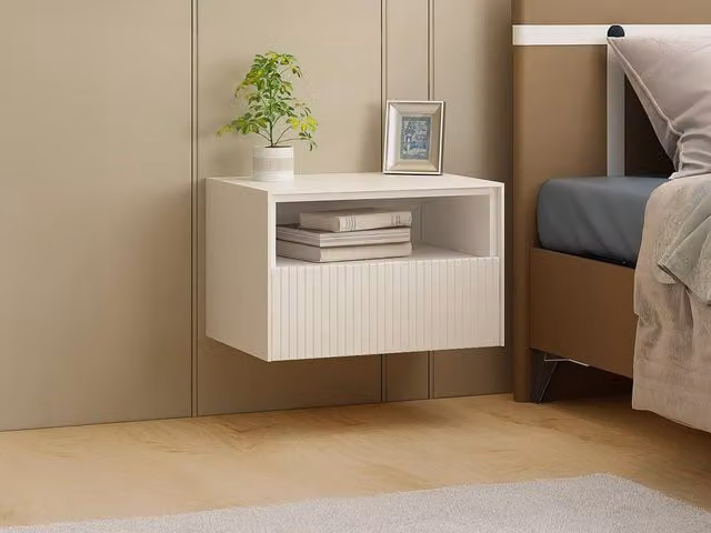 Vente-unique CALDRIN Set of 2 White MDF Floating Bedside Tables W/D/H: 40 x 15 x 35 cm