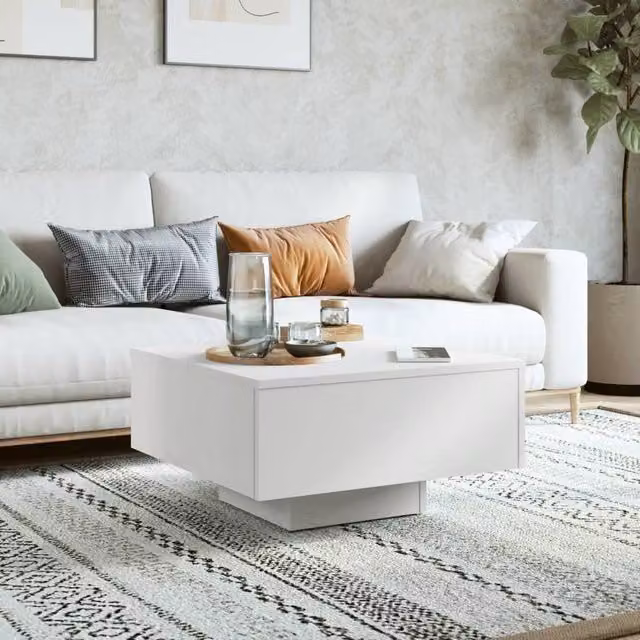 Berkfield Home Modern White Square Coffee Table in Matt Engineered Wood W/D/H: 60 x 60 x 31.5 cm