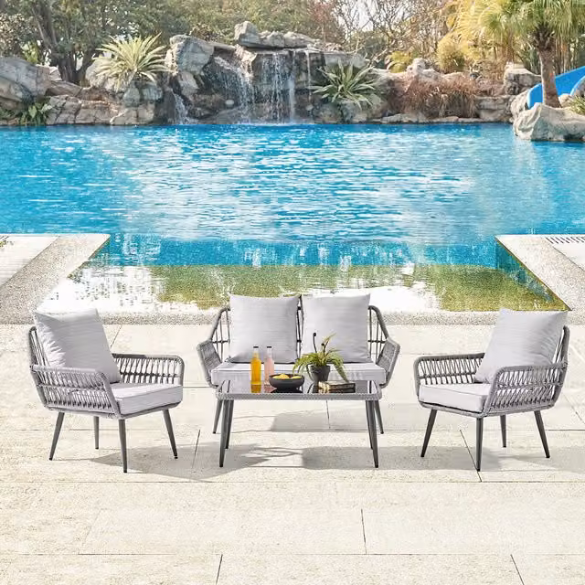 GRS Arras 4 Piece Grey Rattan Rope Style Lounge Set