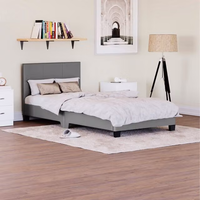 Vida Designs Lisbon Faux Leather Single Bed in Grey