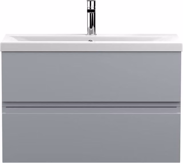 Balterley Mavesyn Wall Mounted 2 Drawer Bathroom Vanity Unit with Basin, Matt Grey, W: 80 cm, D: 37.7 cm, H: 54 cm