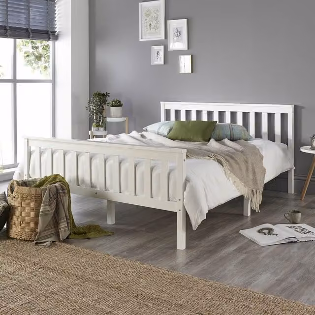 Aspire Atlantic King Size Bed Frame with Bonnell Mattress in White, Solid Pine Wood