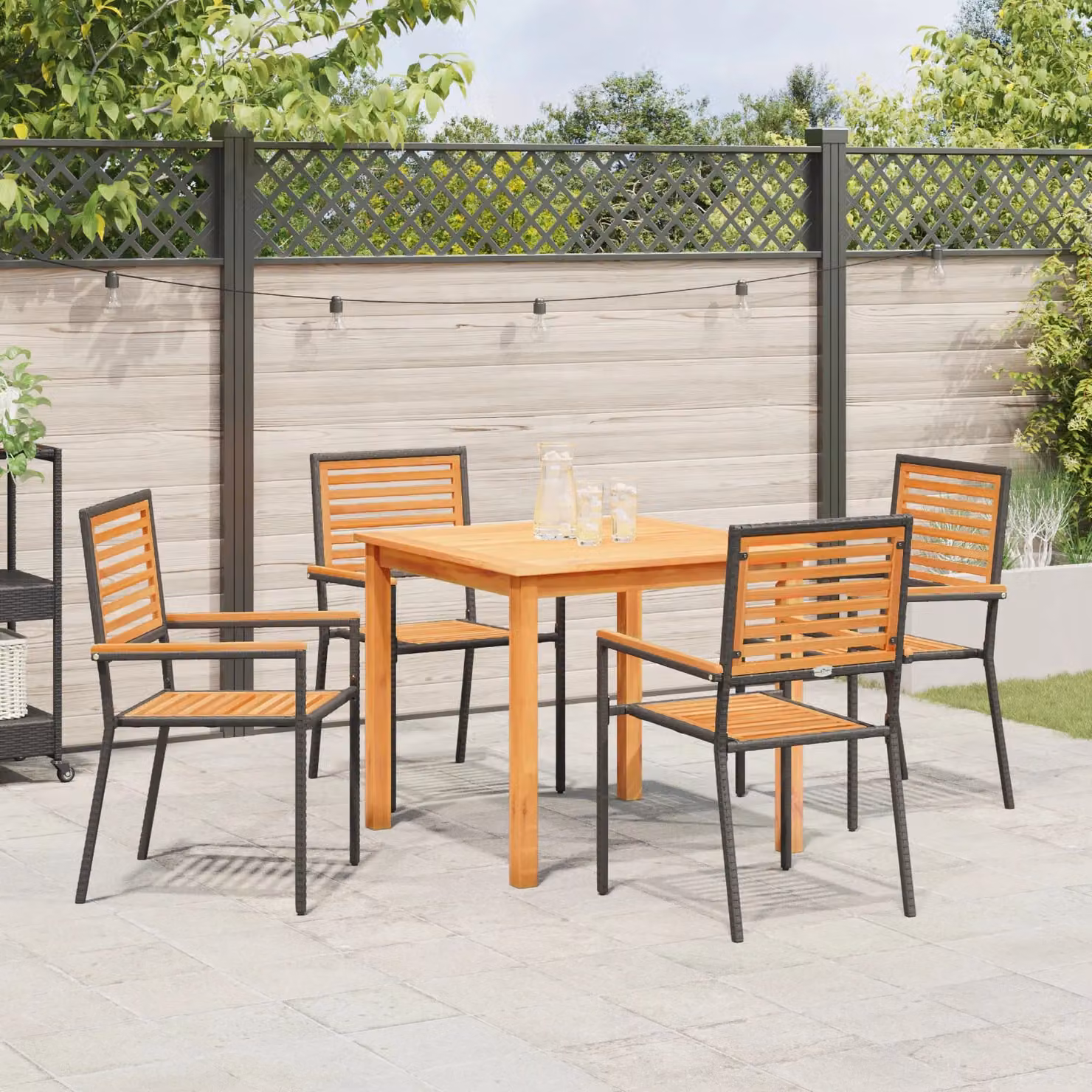 Berkfield Home 5 Piece Garden Dining Set in Black Poly Rattan and Acacia Wood – 3