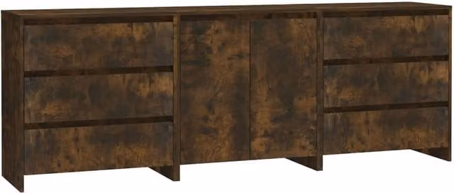 Berkfield Home 3 Piece Smoked Oak Sideboard Set in Brown