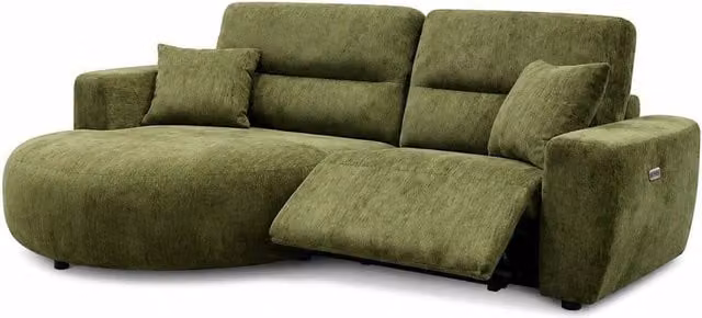 Furnishings For Less UK Denton Green Left Hand Electric Recliner Chaise Sofa in Green Chenille Fabric – 1