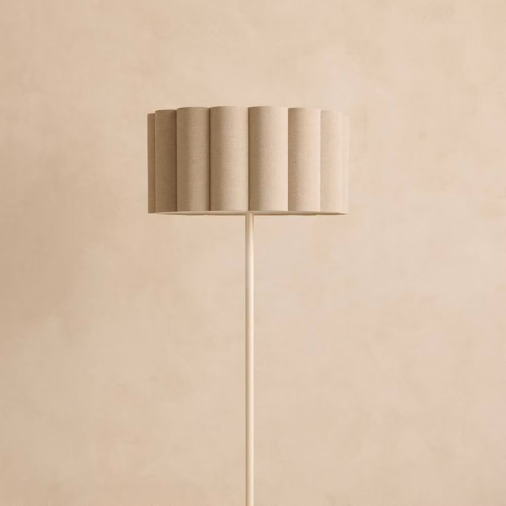 CGC Lighting Lena Modern Floor Lamp with Beige Fabric Scalloped Lampshade in White and Cream – 2