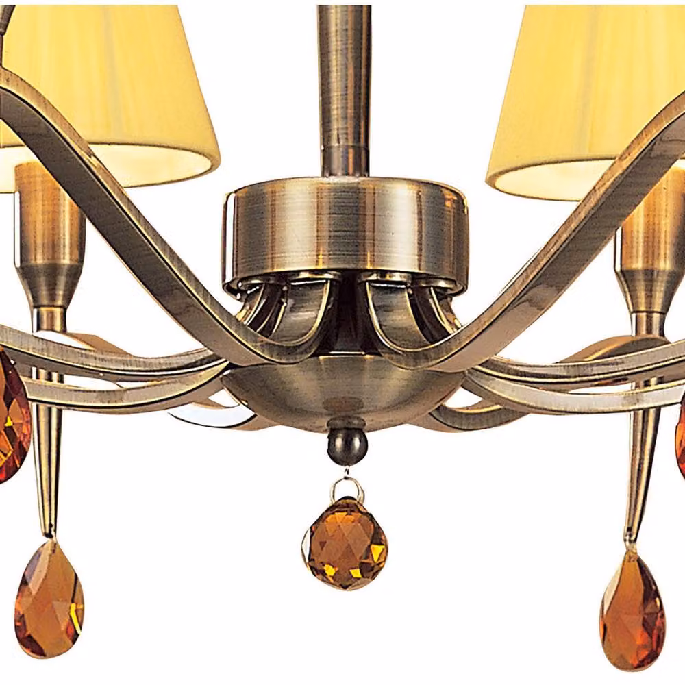 Netlighting Siena Semi Flush Round 6 Light Ceiling Lamp in Brass with Amber Crystal and Yellow Shades – 3