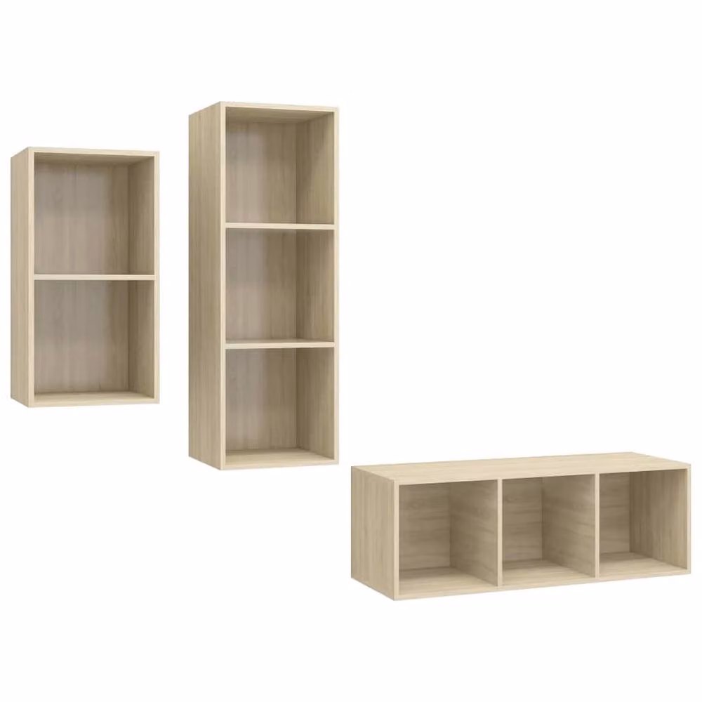 Berkfield Home Practical 3 Piece TV Cabinet Set in Sonoma Oak Light Oak Engineered Wood – 3
