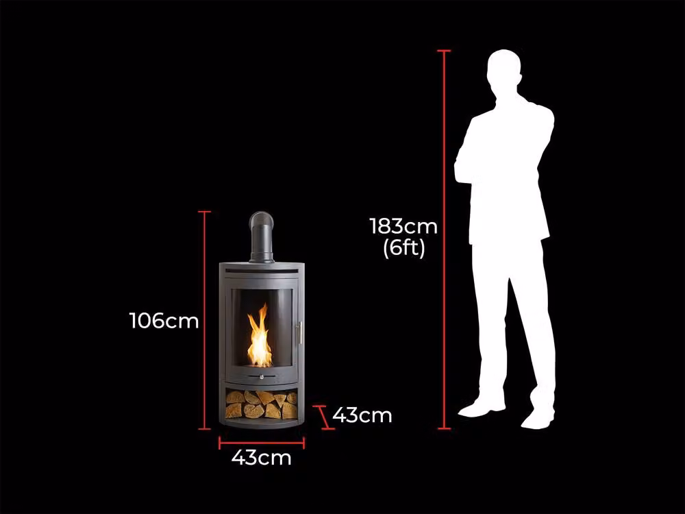OKO S5 Bio Ethanol Cylinder Stove with Log Storage in Charcoal Grey and Angled Stove Pipe – 4