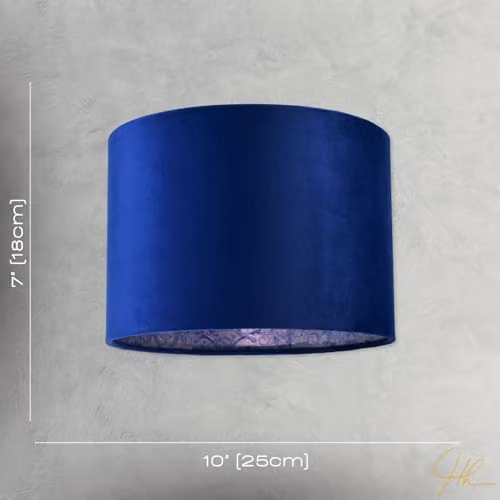 Happy Homewares Blue Velvet Drum Lamp Shade with Purple Floral Pattern Lining, Diameter: 25 cm, Height: 18 cm – 4