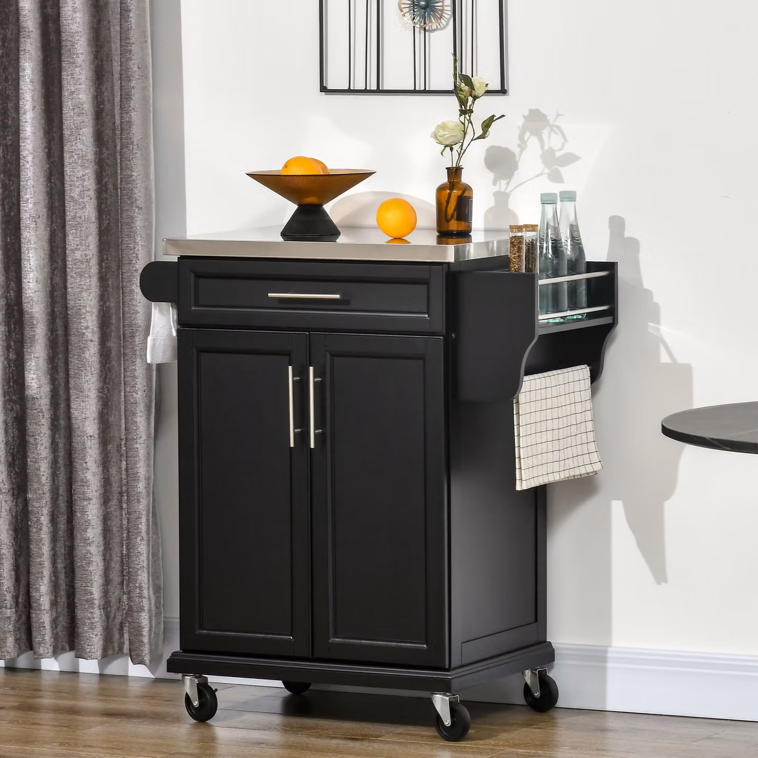 HOMCOM Modern Black Kitchen Island Cart with MDF and Metal Construction – 2
