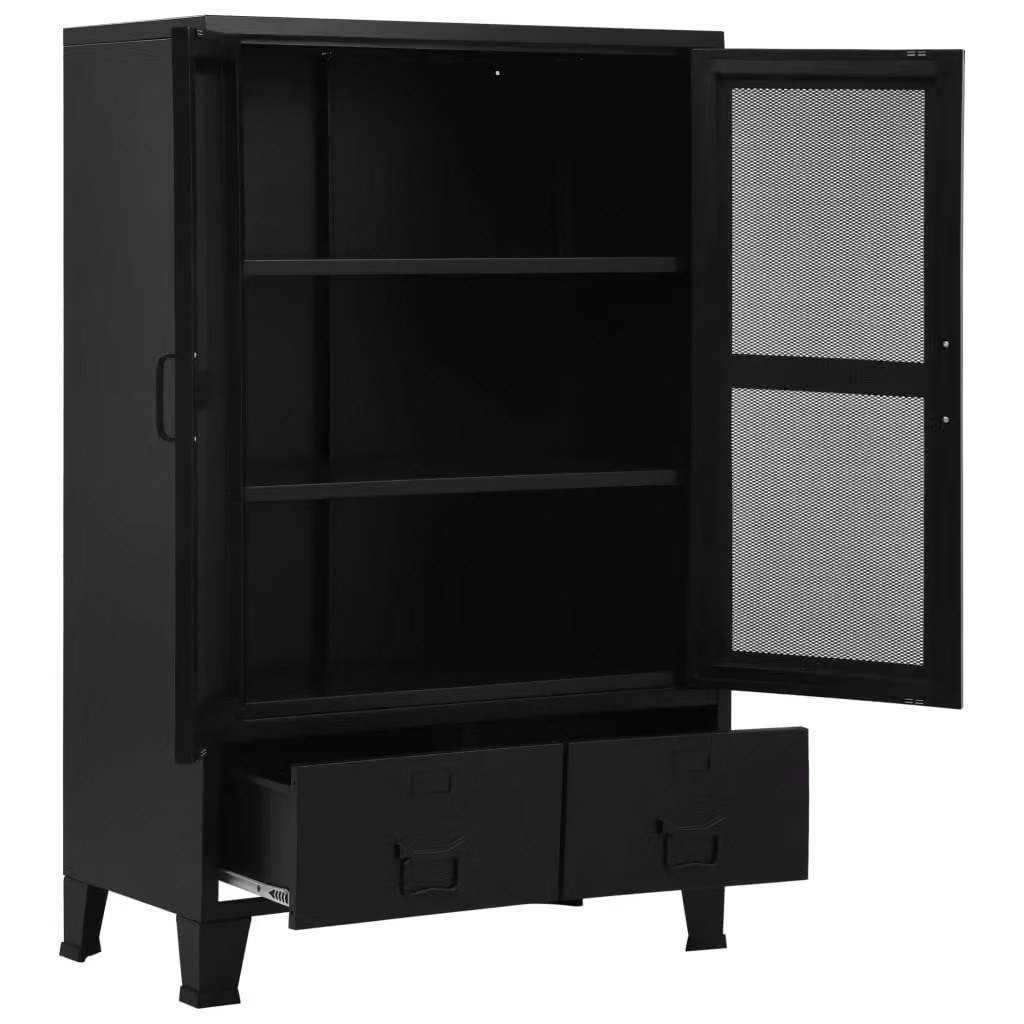 Berkfield Home Office Industrial Cabinet in Black with Glass Doors, W/D/H: 75 x 40 x 120 cm – 2